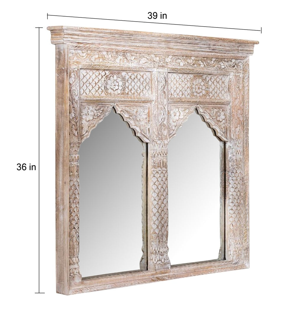 Decorative Wall Mirror - Ornate Mango Wood Frame with Distressed Finish