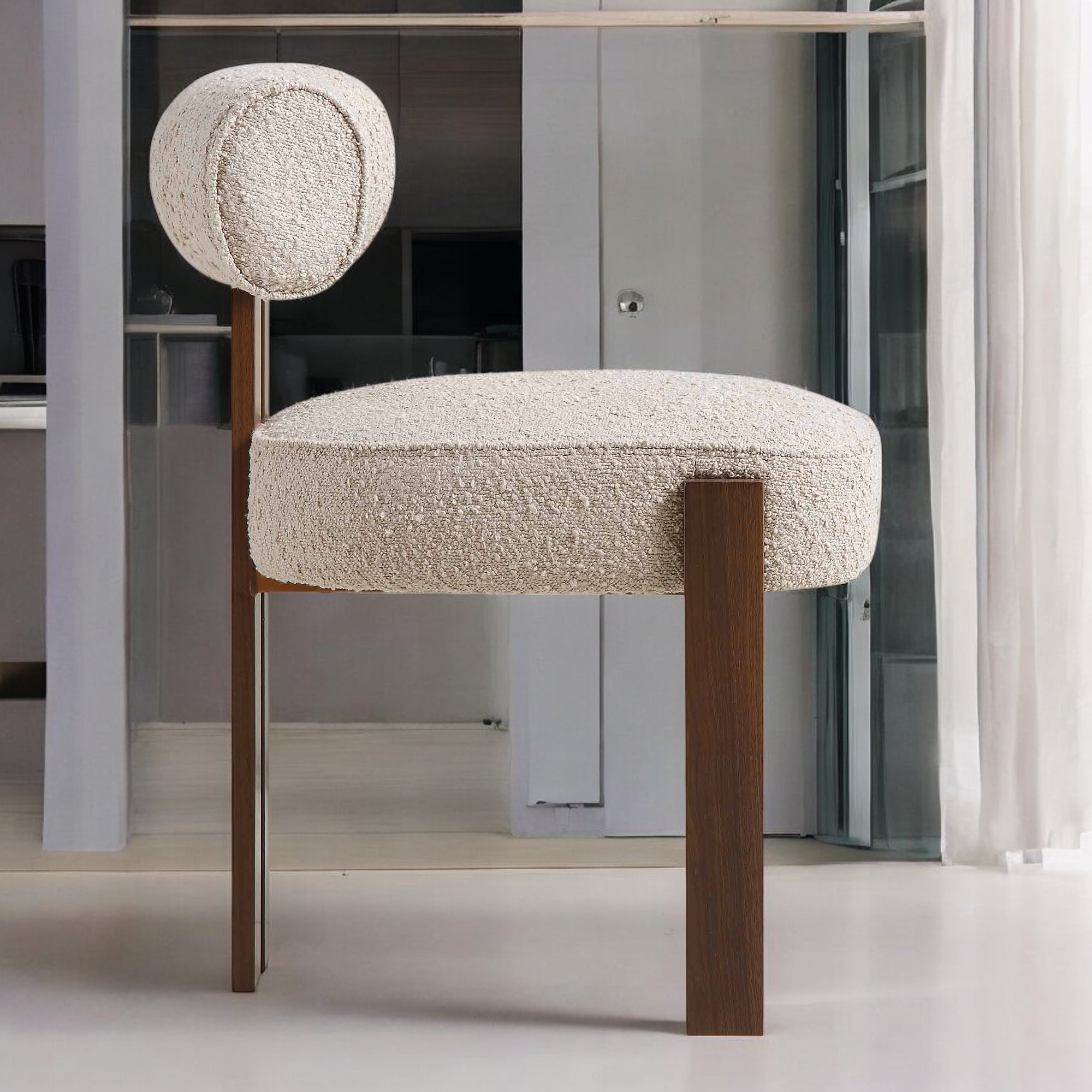 Boucle upholstery Chair | Dining chair | wooden chair | living room chairs | wooden chair design | cafe chairs | accent chairs