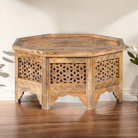 Natural Round Coffee Table Hand Carving