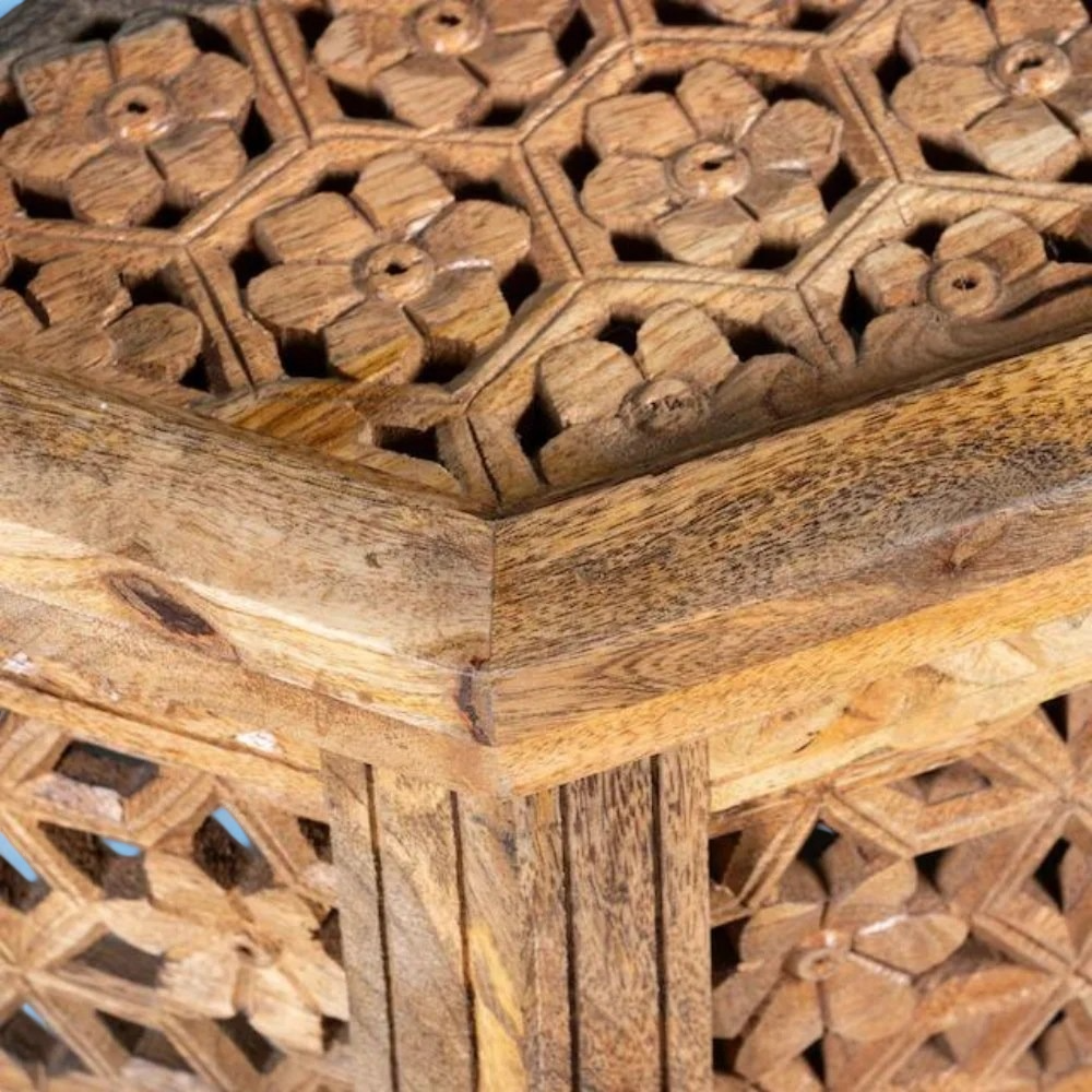 Natural Wood Coffee Table: Organic Aesthetic - Carved Wooden Coffee Table: Artistic Craftsmanship - Natural Round Coffee Table Hand Carving