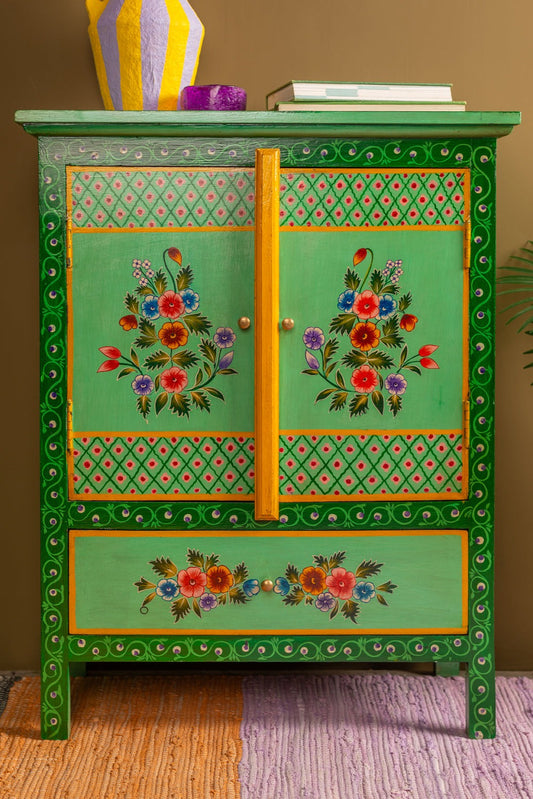 Green Floral Hand Painted Cupboard