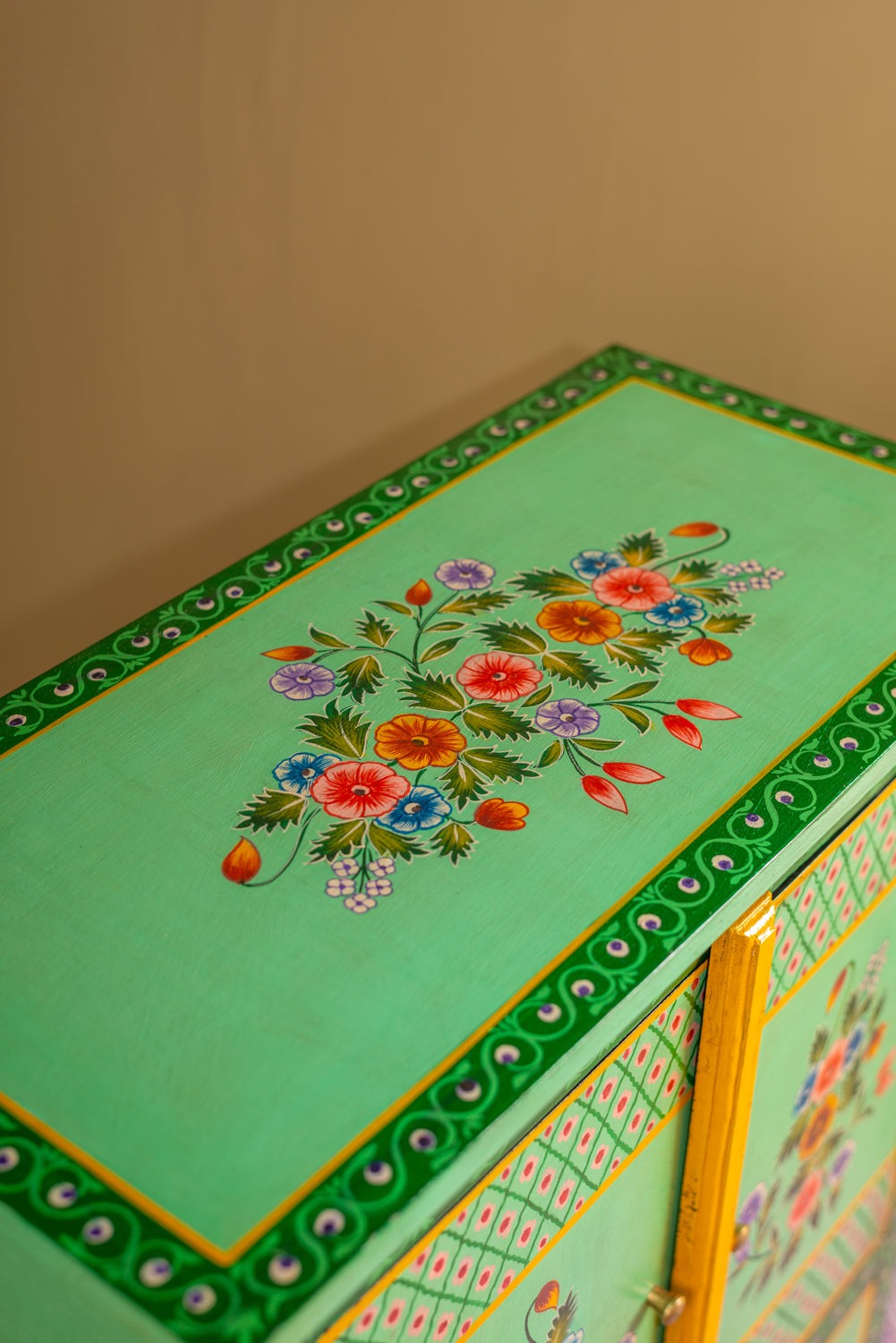 Green Floral Hand Painted Cupboard