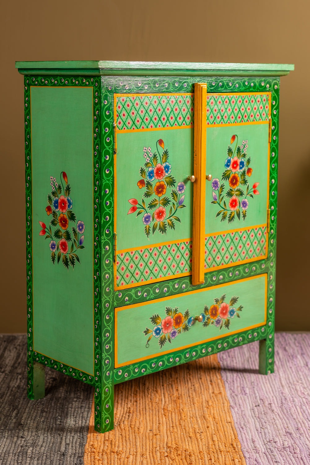 Green Floral Hand Painted Cupboard