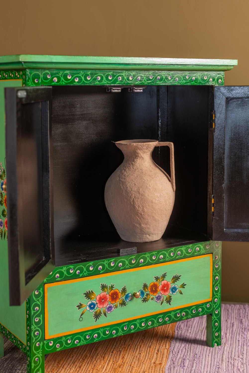 Green Floral Hand Painted Cupboard