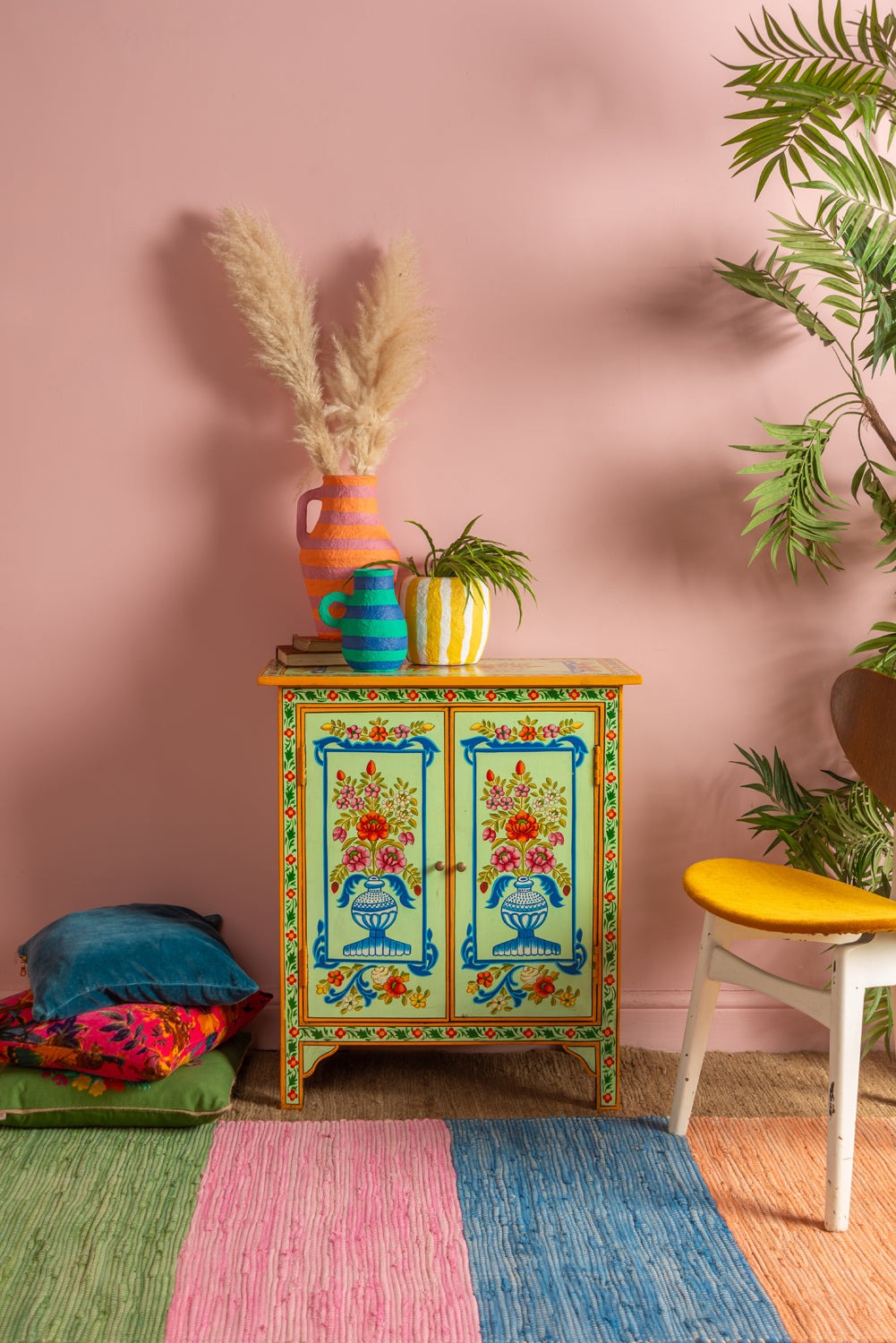 Blue Vases Cream Hand Painted Cupboard