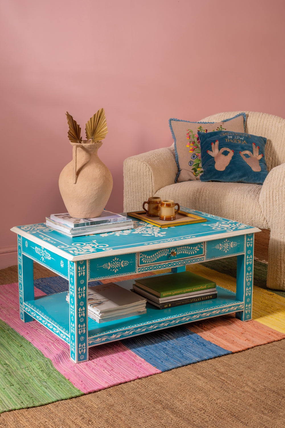 Blue & White Hand Painted Coffee Table