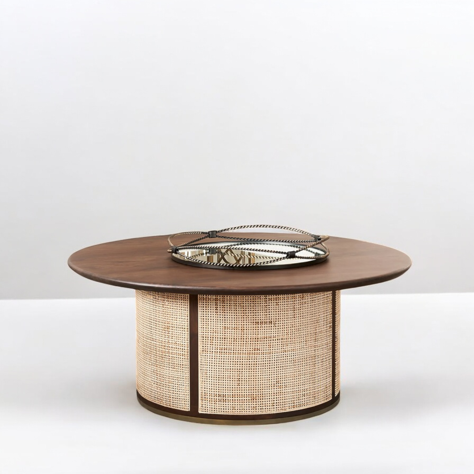 Rattan Coffee Table - Rattan Round Solid Wood Coffee Table