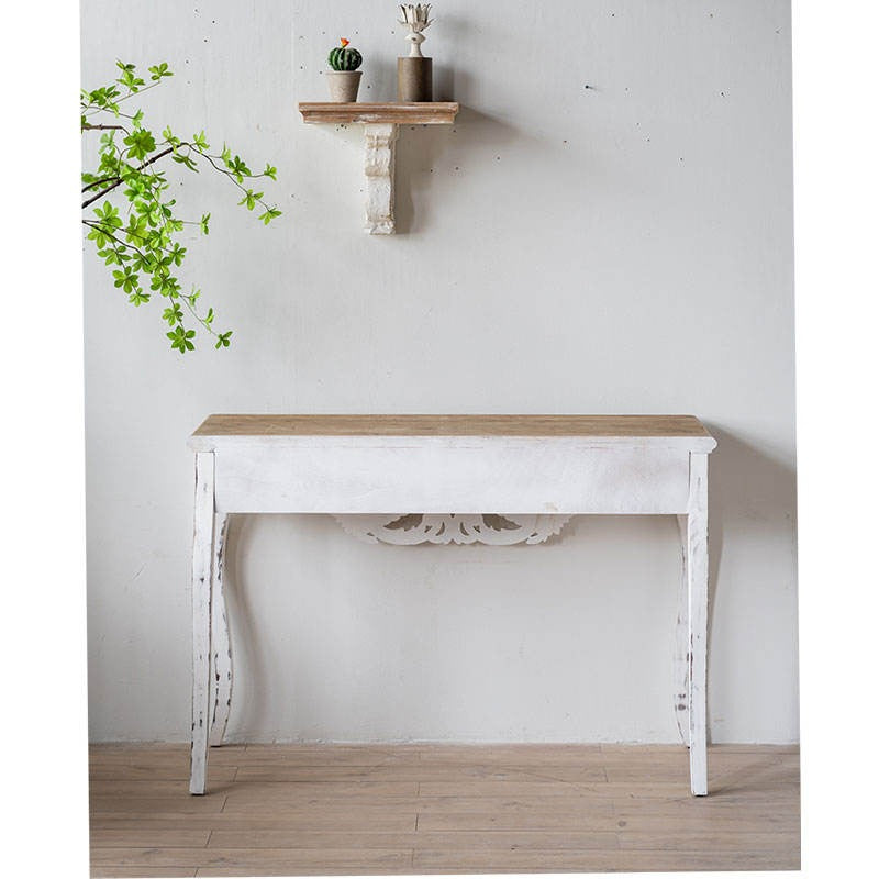 Natural Top & White Rustic Hand Carved Console Table console table|wooden console table|living room console table|entryway console table,