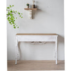 Natural Top & White Rustic Hand Carved Console Table console table|wooden console table|living room console table|entryway console table,
