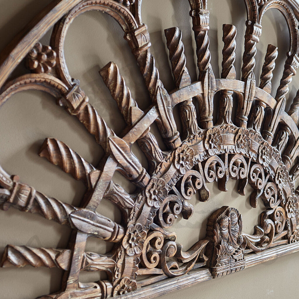 Handmade Mango Wood Carved Panel – Large Antique Wall Decor (183x91cm) | J.L.HOME DECOR