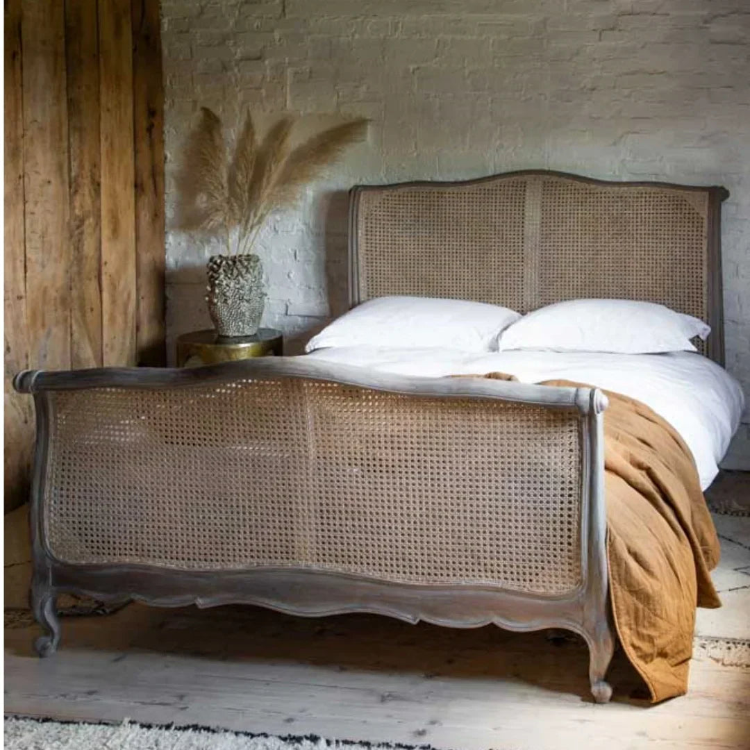 Colonial Reverie Antique Rattan Solid Wood Bed – Rustic White Finish, All Sizes by J.L.HOME DECOR