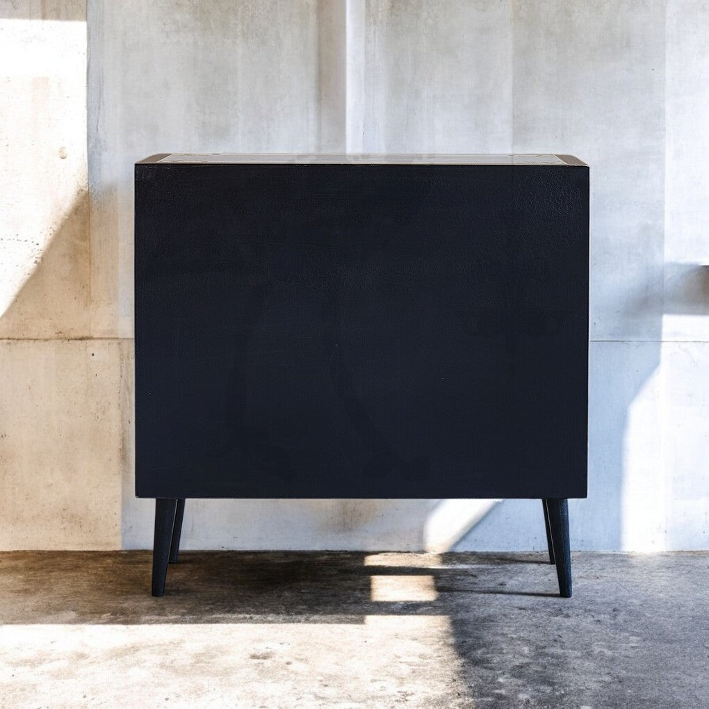 Hand-Painted Floral Chest of Drawers – Grey Mango Wood 3-Drawer Cabinet | J.L.HOME DECOR