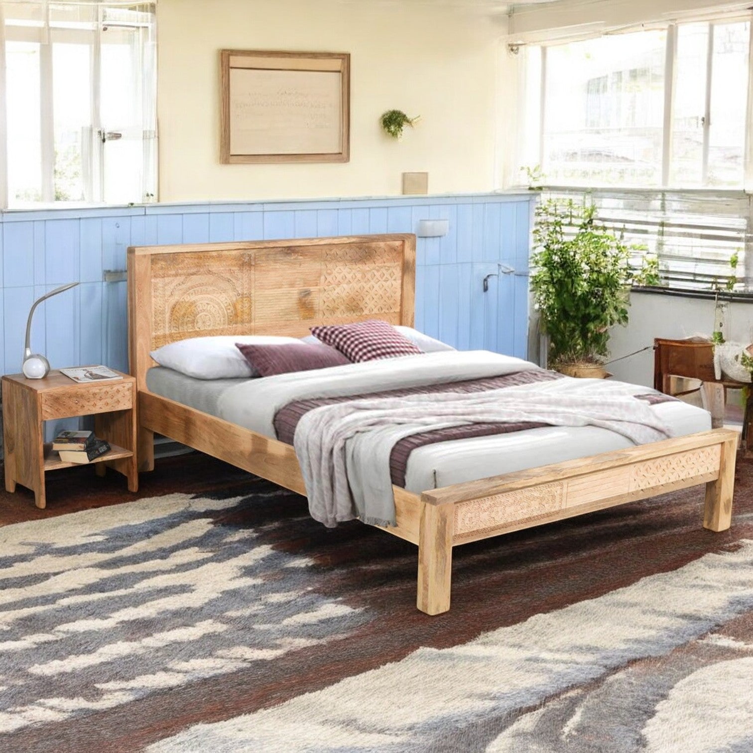 Stylish wooden bed for modern interiors.
