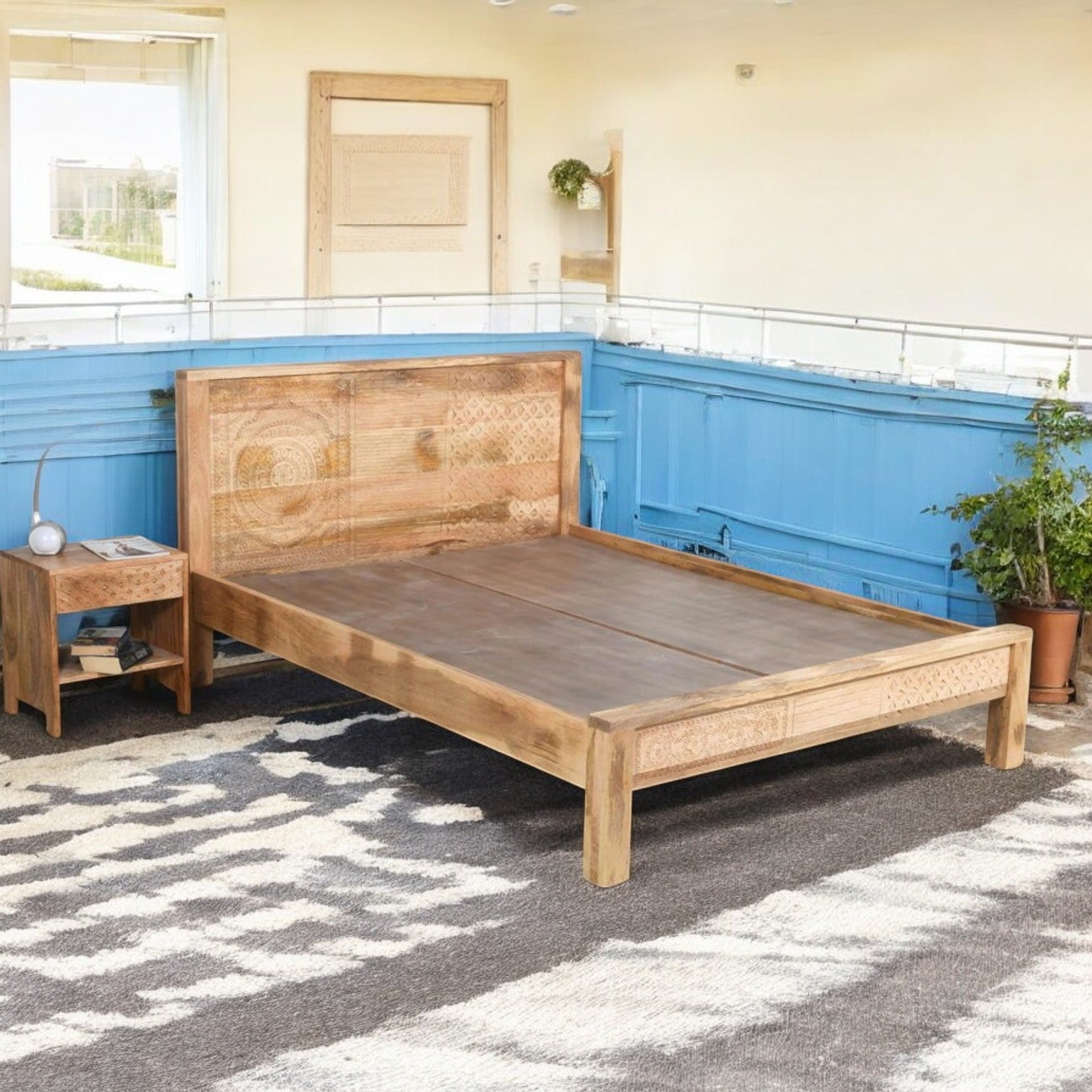 Stylish wooden bed for modern interiors.
