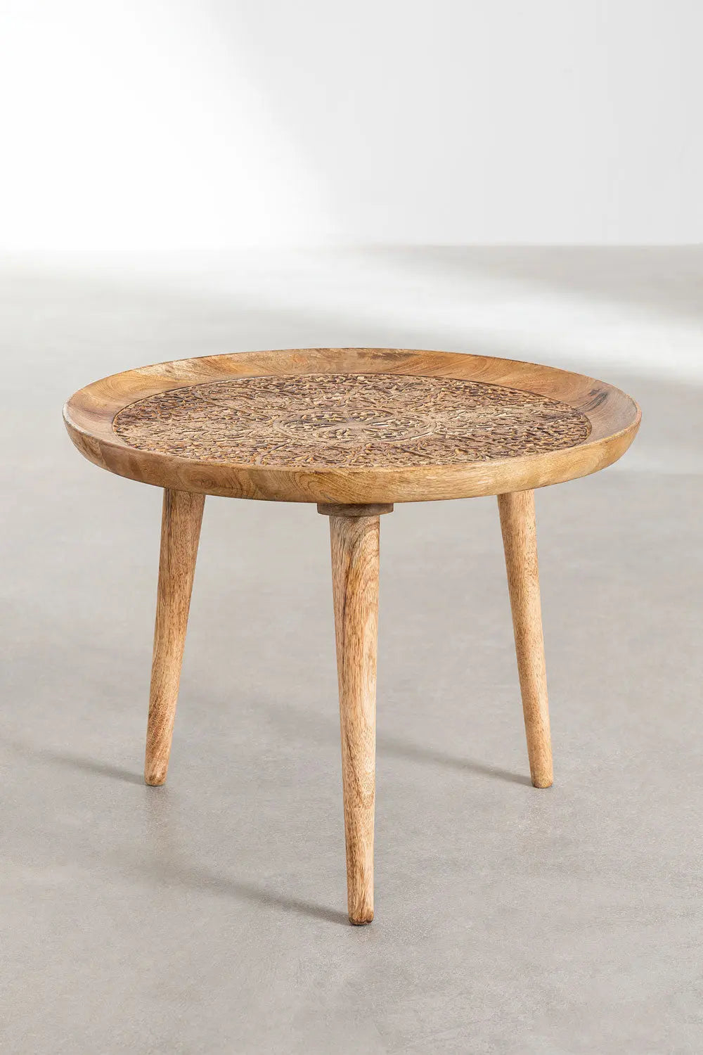 Handmade Nature's Elegance: Handcrafted Round Mango Wood Side Table (40 cm) - A Timeless Accent for Your Home End Table Antique Wooden Furniture jlhomedecor2021.myshopify.com