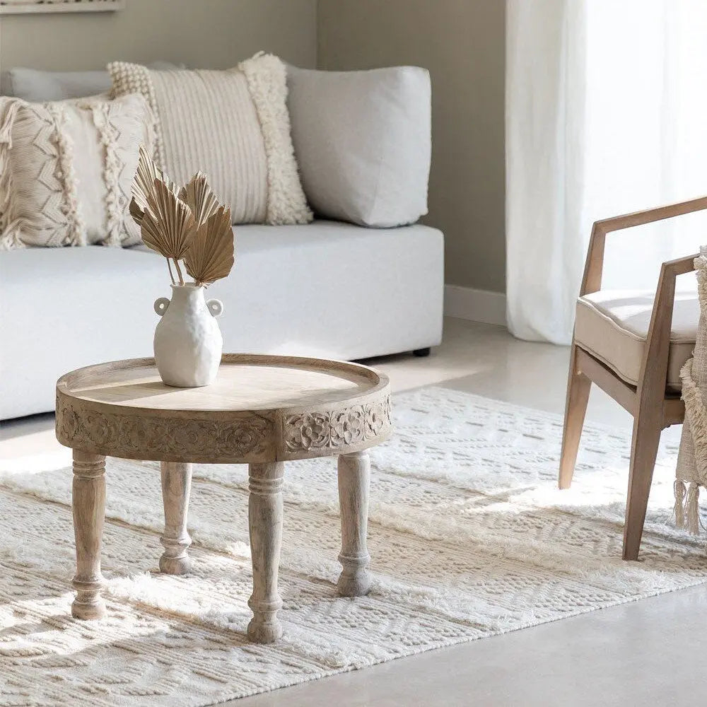 Handmade Nature's Elegance: Handcrafted Round Mango Wood Side Table / Centre Table - A Timeless Accent for Your Home Coffee Table Industrial 120cm coffee table jlhomedecor2021.myshopify.com