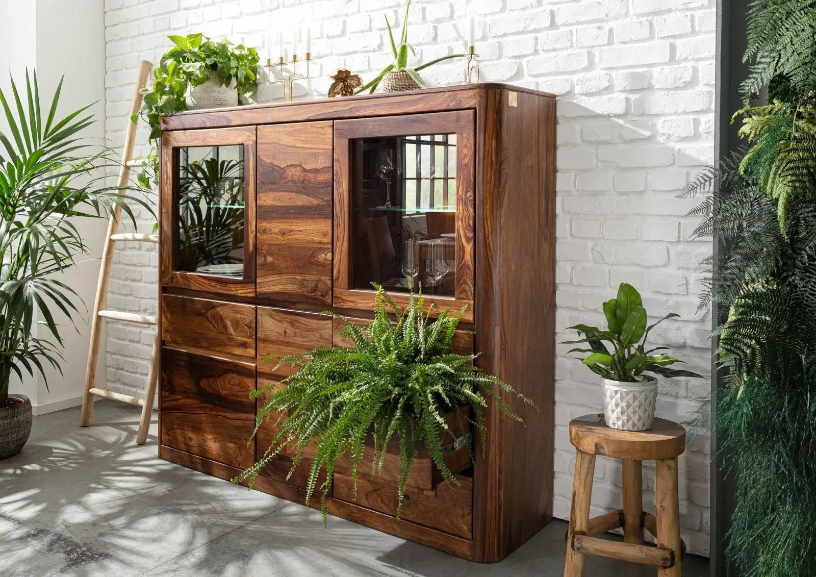 Highboard Sheesham 166x40x145 walnut highboard 145cm height storage cabinet jlhomedecor2021.myshopify.com