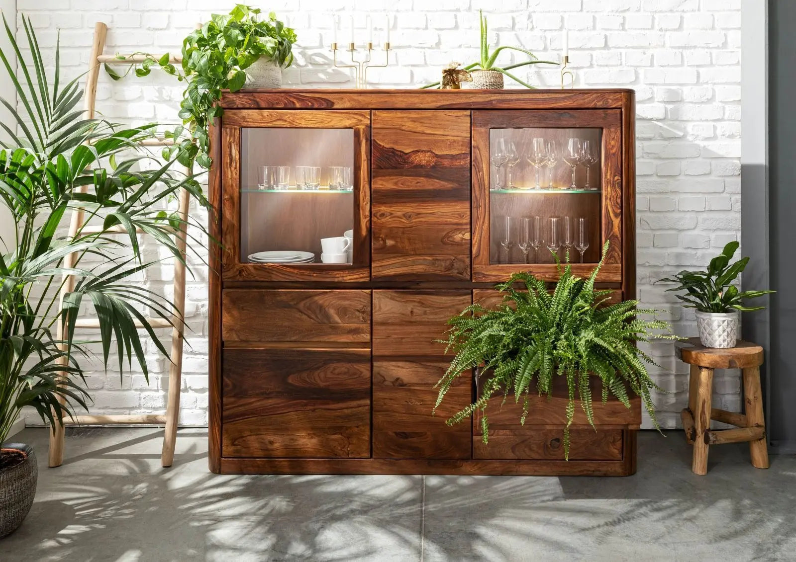 Highboard Sheesham 166x40x145 walnut highboard 145cm height storage cabinet jlhomedecor2021.myshopify.com