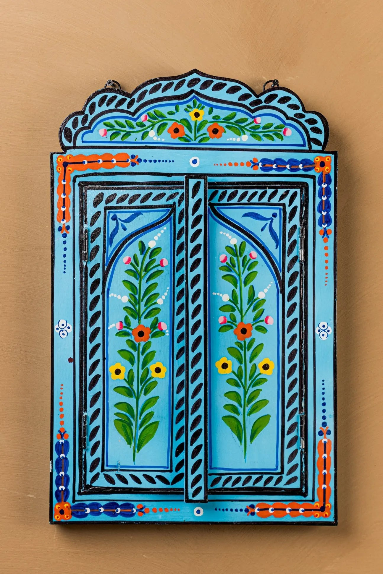 Blue Hand Painted Window Mirror Mirror  Artistic Flourish jlhomedecor2021.myshopify.com