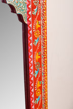 Red Arched Wooden Mirror with Antique Finish