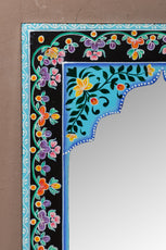 Black Mandir Wooden Mirror with Mehandi Work
