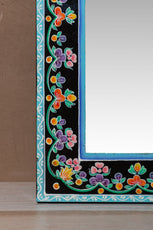 Black Mandir Wooden Mirror with Mehandi Work