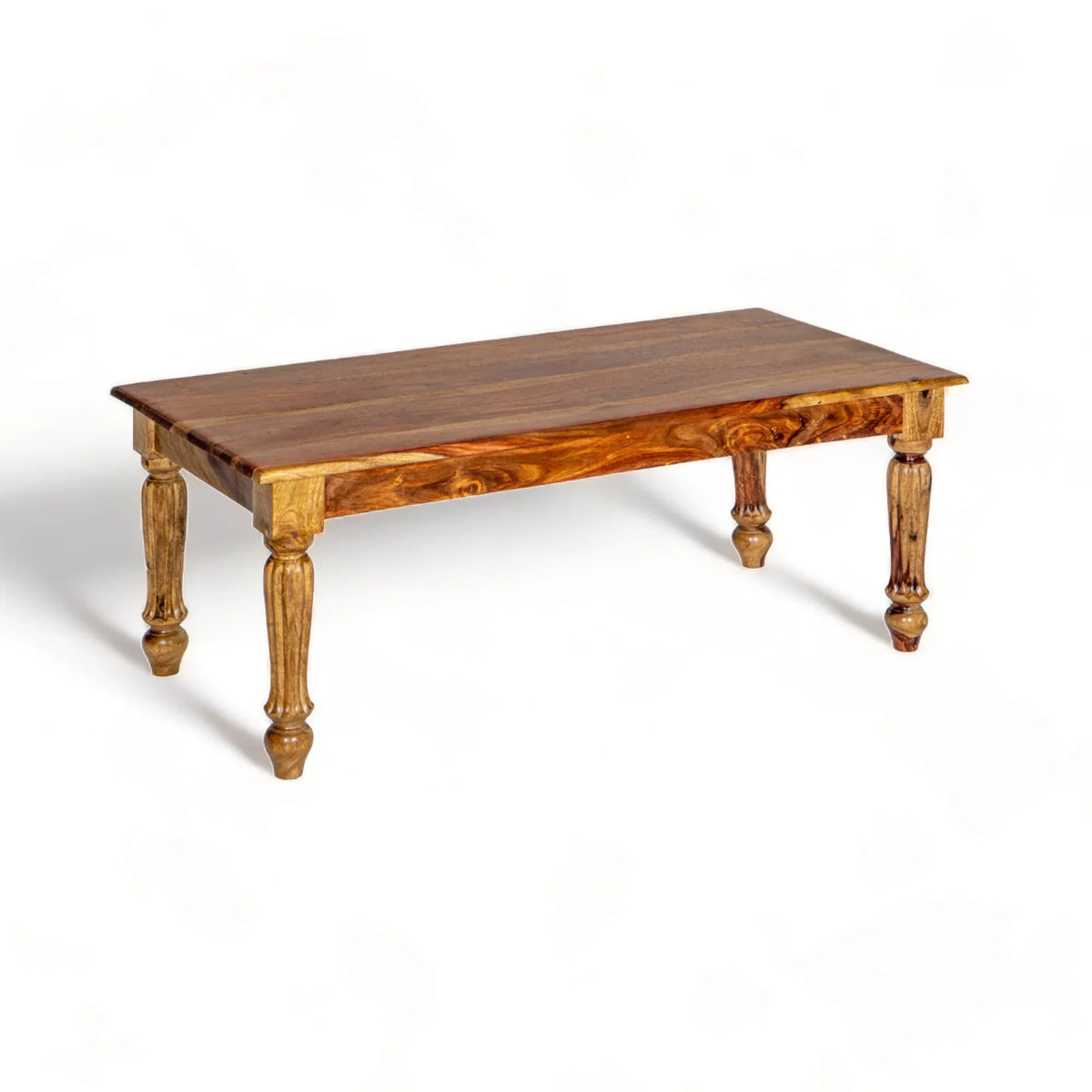Handeplus Table Sheesham Wood Coffee Table — Rectangular with Carved Turned Legs, 100 × ...