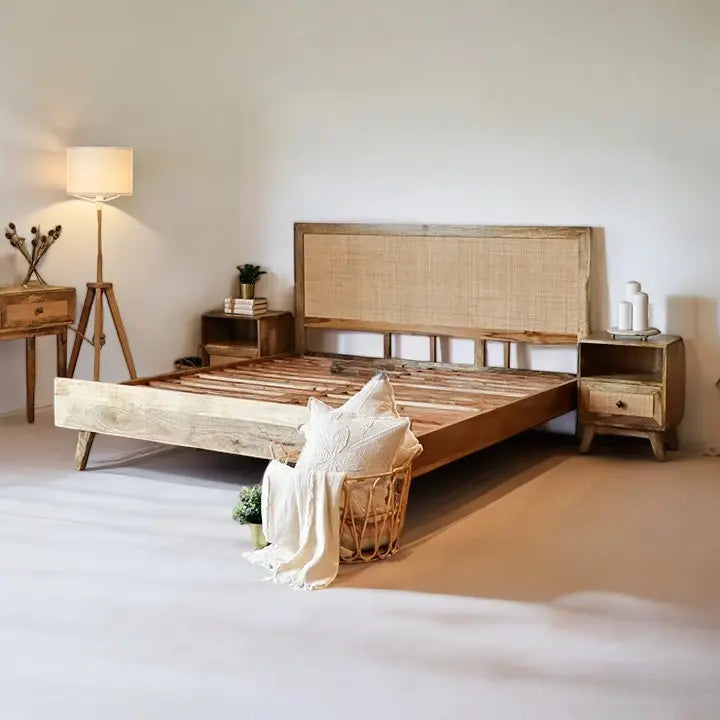 Breeze Cane Bed | Handcrafted Mango Wood & Cane Headboard Bed | King & Queen Sizes | Living Furn India Bed  Airy Design Bed jlhomedecor2021.myshopify.com