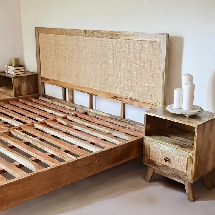 Breeze Cane Bed | Handcrafted Mango Wood & Cane Headboard Bed | King & Queen Sizes | Living Furn India Bed  Airy Design Bed jlhomedecor2021.myshopify.com