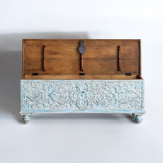 Antique Wooden Box with intricate carvings, ideal for adding rustic charm to any space.
