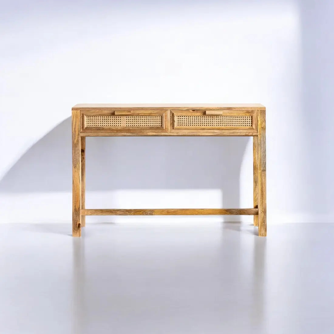 Natural Solid Wood Rattan Two Drawer Console Table Console Table  adjustable desk jlhomedecor2021.myshopify.com