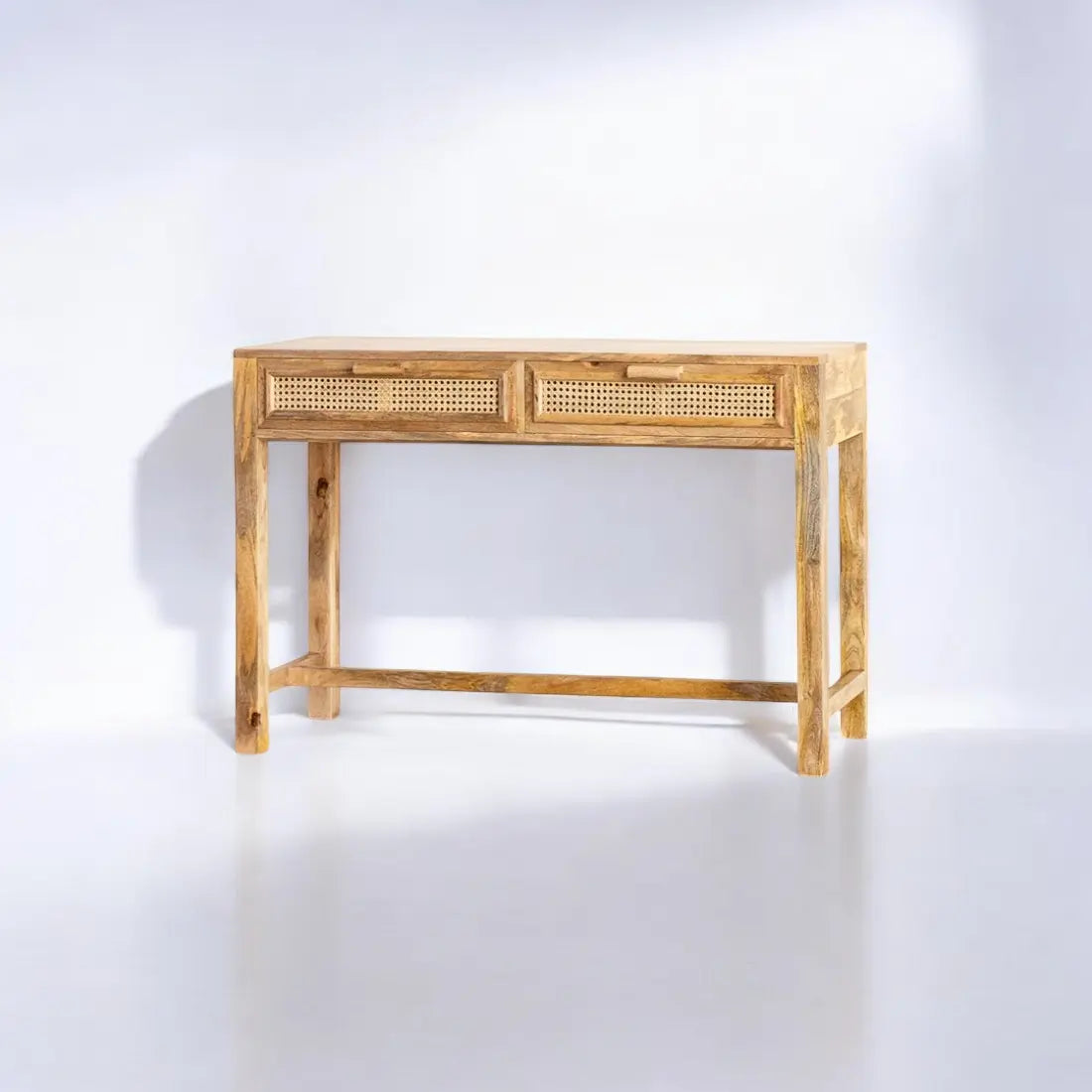 Natural Solid Wood Rattan Two Drawer Console Table Console Table  adjustable desk jlhomedecor2021.myshopify.com