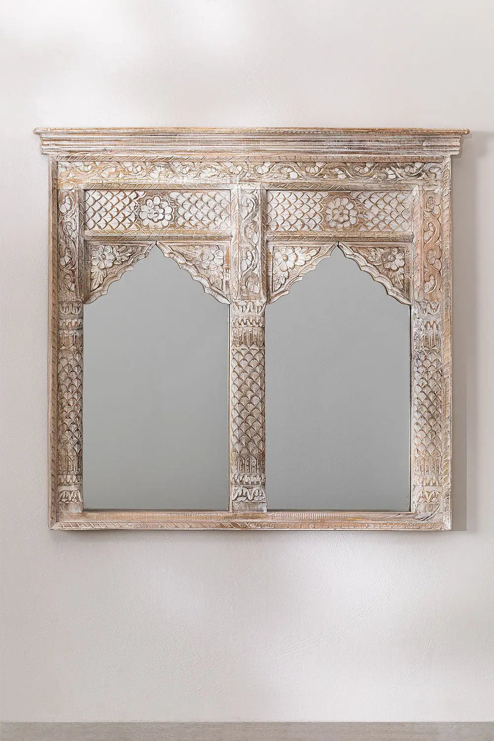 Indian Style Double Wall Mirror Jharokha Hand Carved Wall Mirror in Solid Hard Wood | Vinatge | Rustic | Living Room Antique Wall Decor Mirror artisan craftsmanship jlhomedecor2021.myshopify.com