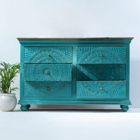 Indian Wooden Chest of Drawers Handcrafted Handmade Hand Painted for Home Decor ,Bedroom living room table.