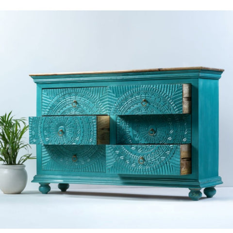 Indian Wooden Chest of Drawers Handcrafted Handmade Hand Painted for Home Decor ,Bedroom living room table.