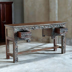 Hand-Carved Console Table – Solid Mango Wood Hallway Table with Drawers | J.L.HOME DECOR
