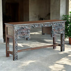 Hand-Carved Console Table – Solid Mango Wood Hallway Table with Drawers | J.L.HOME DECOR