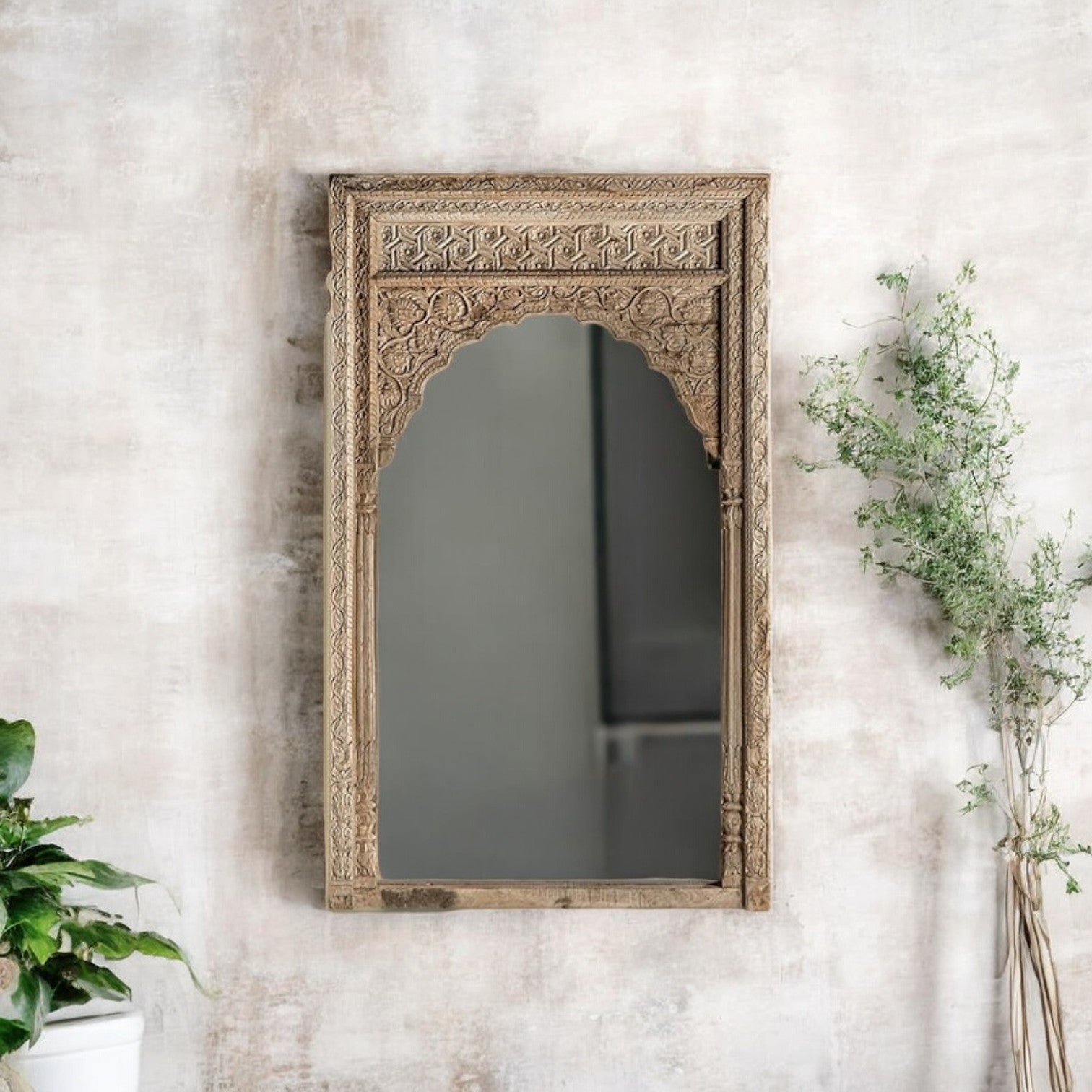 Carved Jharokha Wall Mirror | jharokha mirror | antique mirror wall | vintage mirror india | big vintage mirror | vintage full length mirror