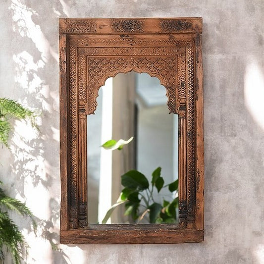 Carved Jharokha Wall Mirror | Handmade wall decor| Antique Finish Wall Mirror | carved wood wall decor |  jharokha mirror | antique mirror wall | vintage mirror india | big vintage mirror | vintage full length mirrors