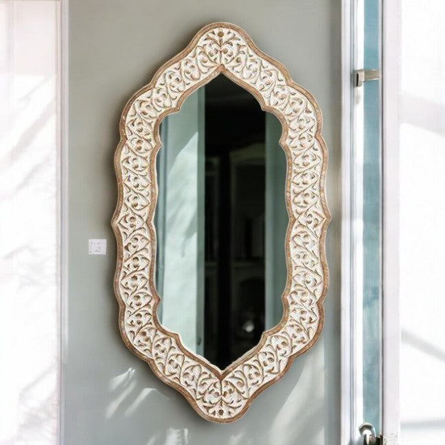 Antique Finish Wall Mirror | Vintage mirror | White Wall Mirror