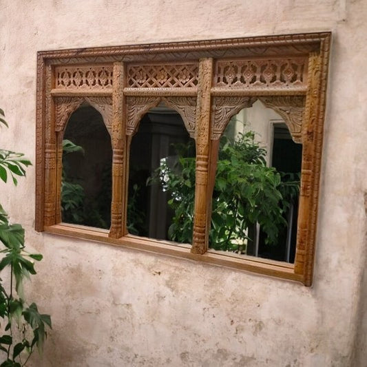 Wood Jharokha Mirror|Jharokha Wall Mirror| Carved Jharokha Wall Mirror | jharokha mirror | antique mirror wall | vintage mirror india | big vintage mirror | vintage full length mirrors