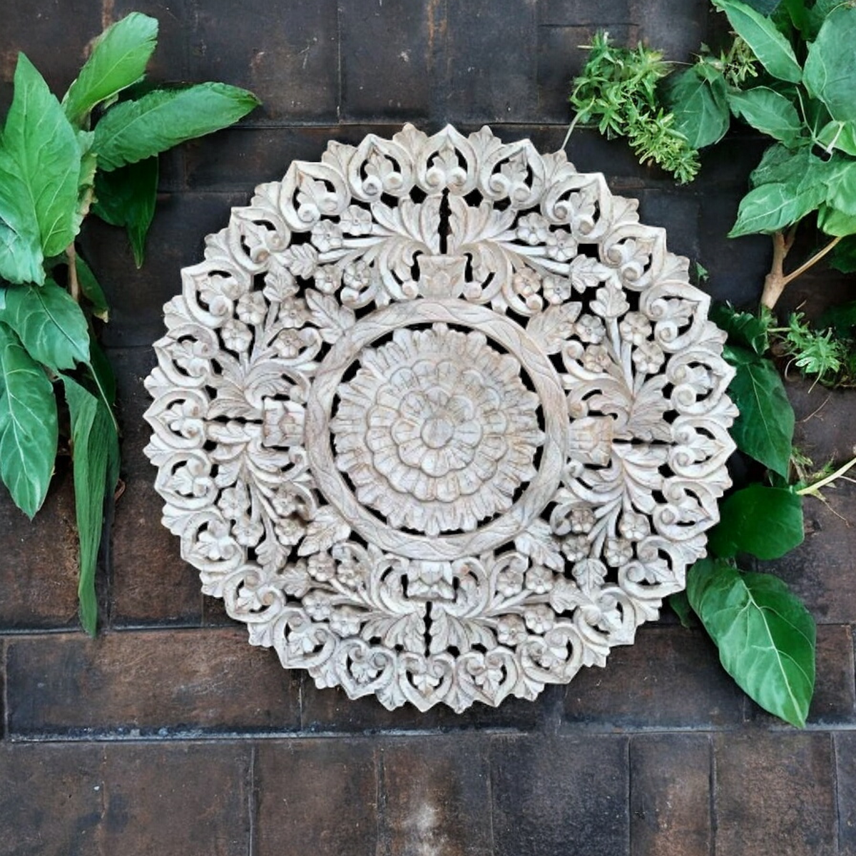 Round Carved Wall Panel | carved wood wall panel | bed headboard design