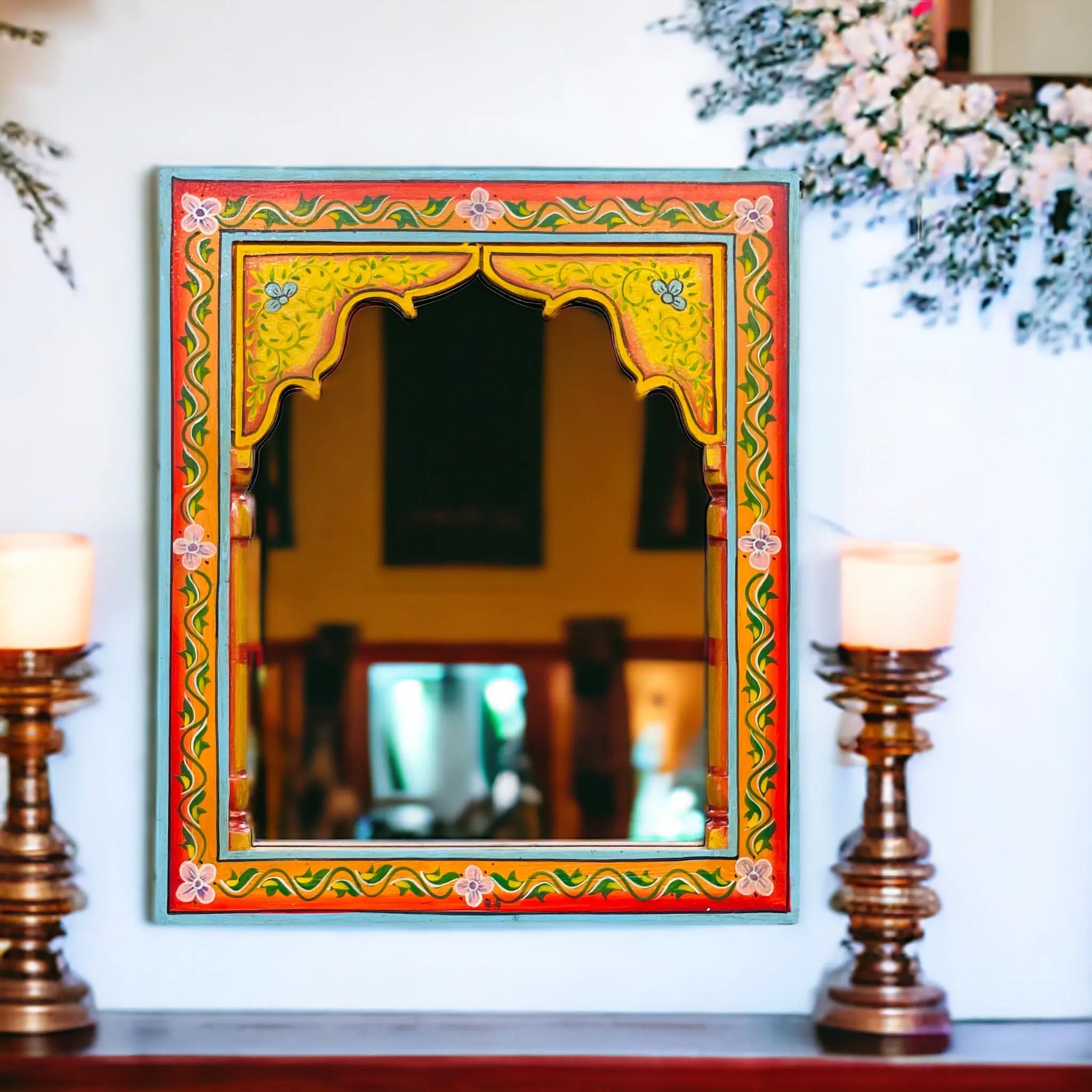 Vintage Charm: Handpainted Mirror (35x40cm) Mirror  artisan-made jlhomedecor2021.myshopify.com