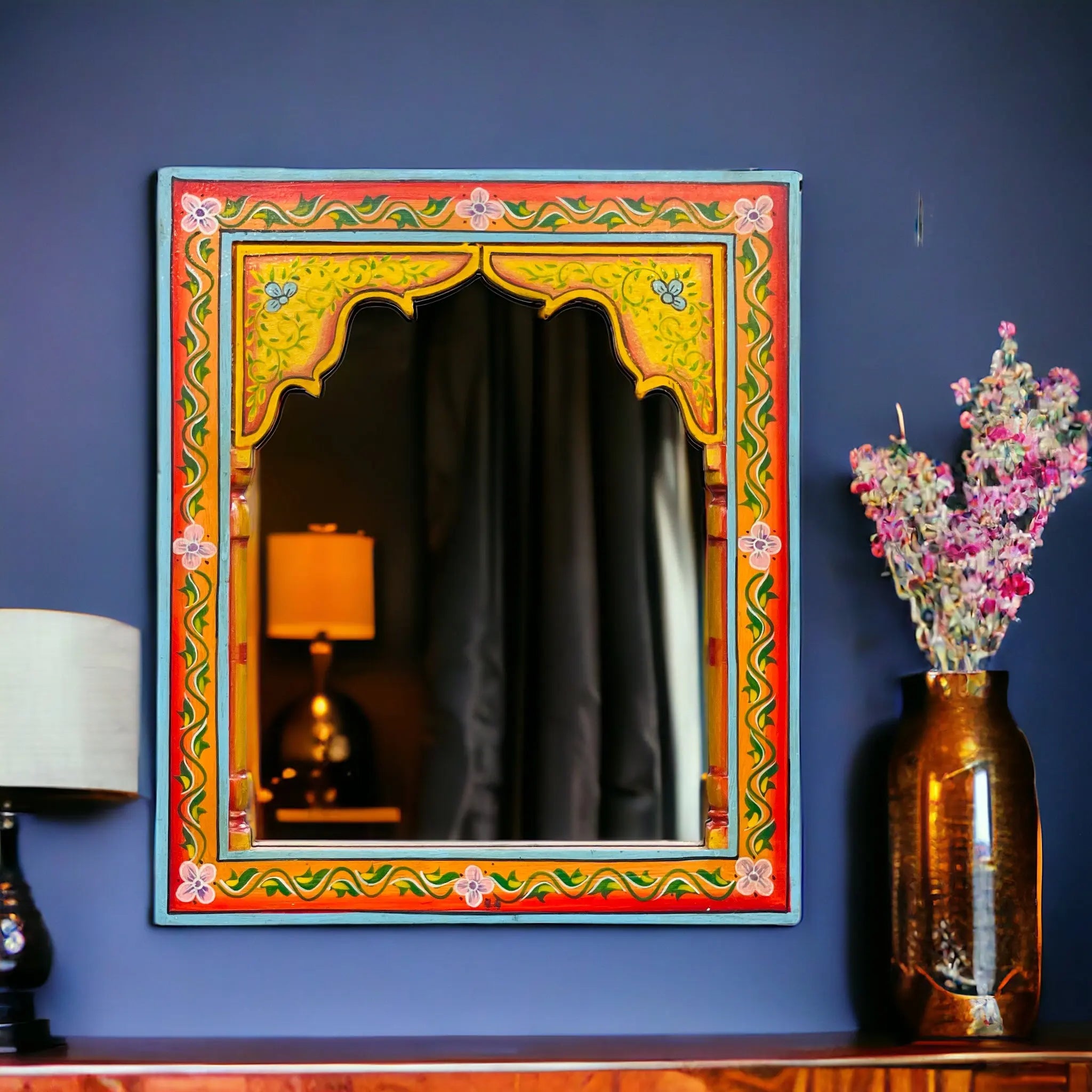 Vintage Charm: Handpainted Mirror (35x40cm) Mirror  artisan-made jlhomedecor2021.myshopify.com