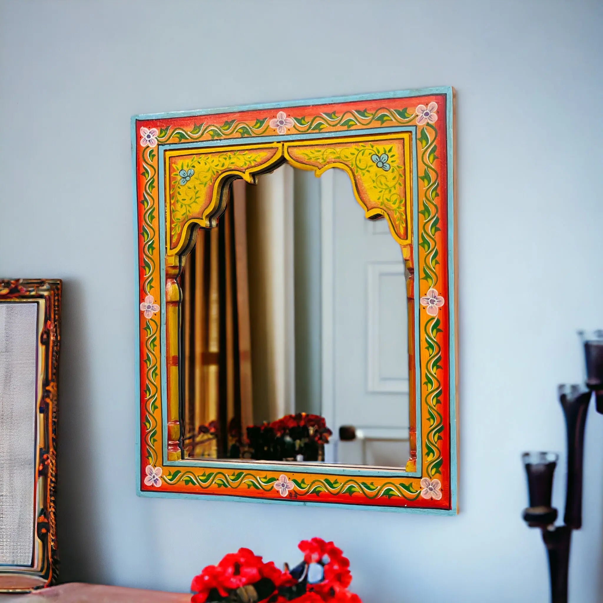 Vintage Charm: Handpainted Mirror (35x40cm) Mirror  artisan-made jlhomedecor2021.myshopify.com
