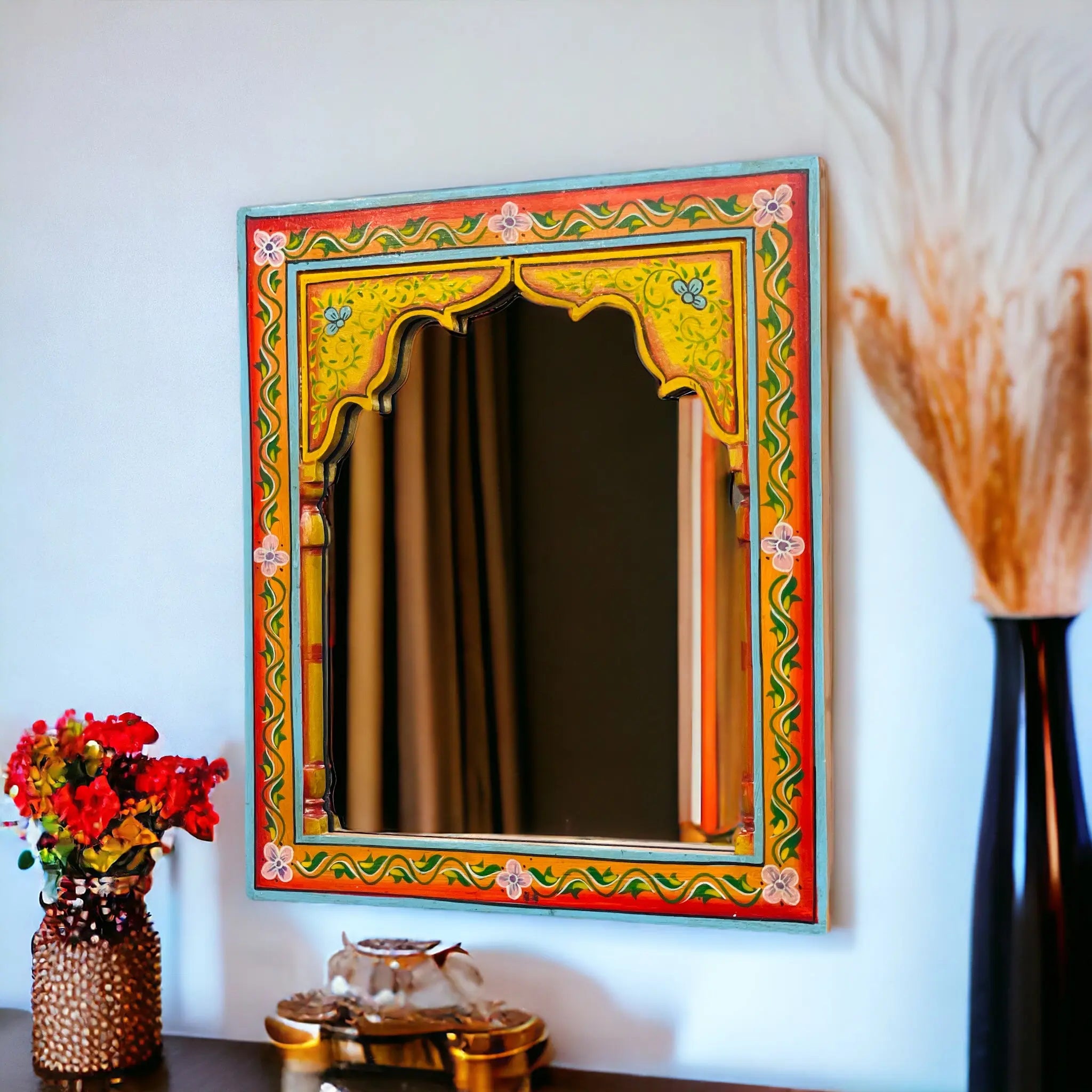 Vintage Charm: Handpainted Mirror (35x40cm) Mirror  artisan-made jlhomedecor2021.myshopify.com
