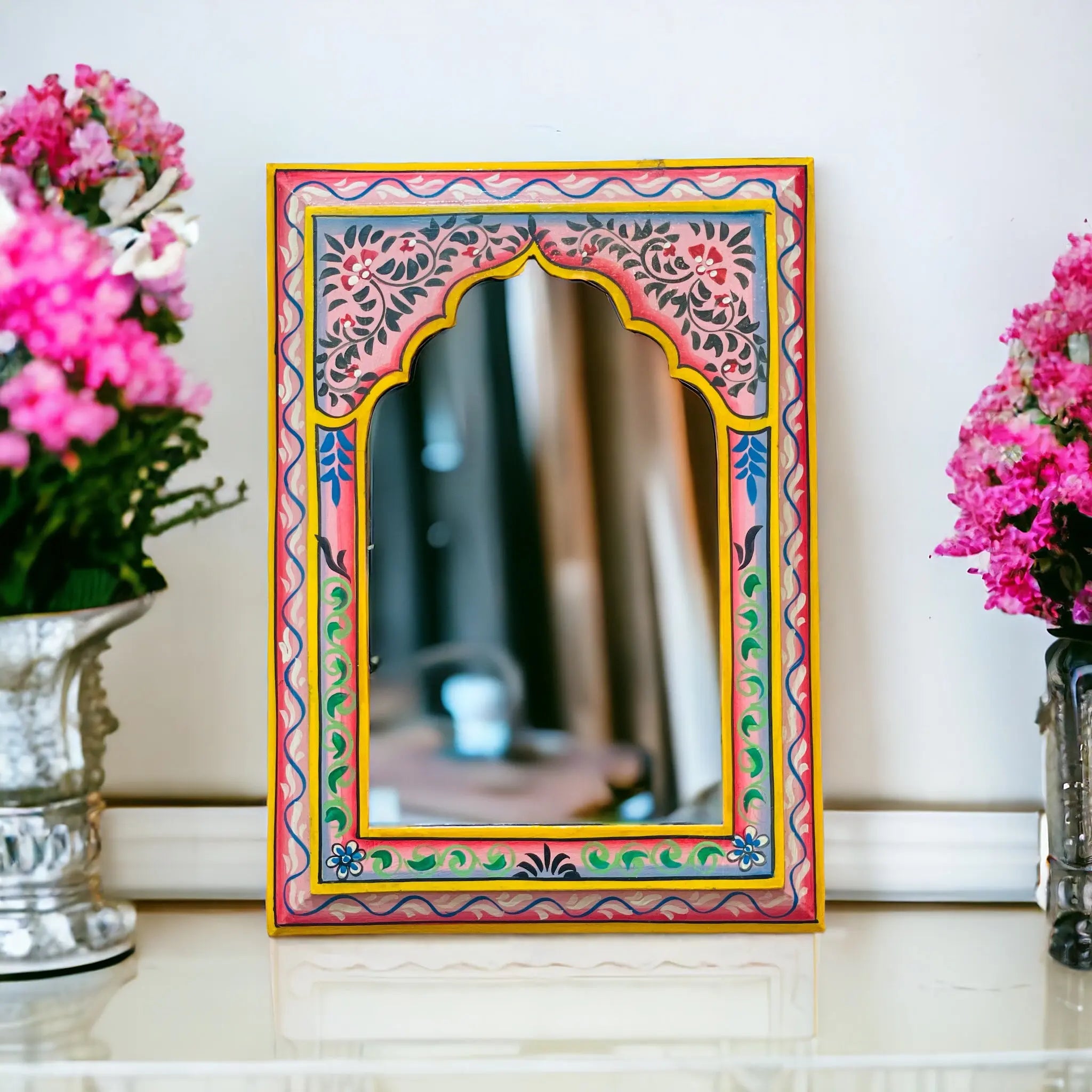 Pink Mirror | Brushed Beauty: Handpainted 25x35cm Mirror Mirror  artisan-made jlhomedecor2021.myshopify.com