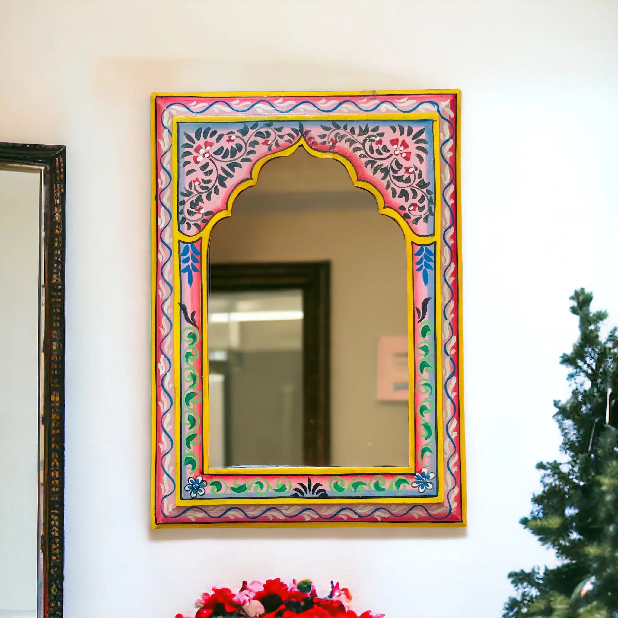 Pink Mirror | Brushed Beauty: Handpainted 25x35cm Mirror Mirror  artisan-made jlhomedecor2021.myshopify.com