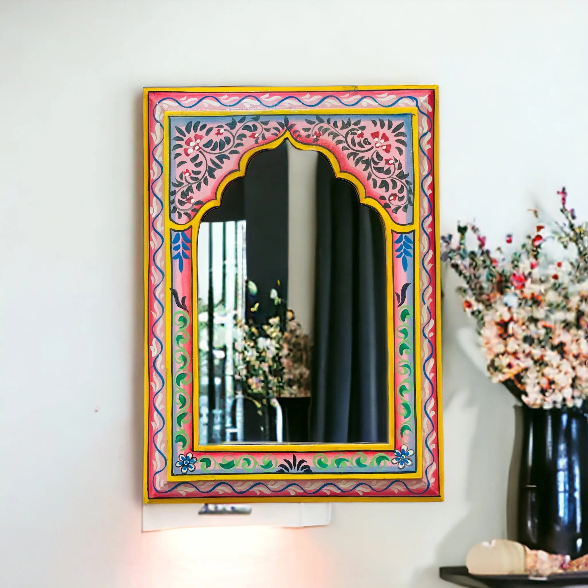 Pink Mirror | Brushed Beauty: Handpainted 25x35cm Mirror Mirror  artisan-made jlhomedecor2021.myshopify.com