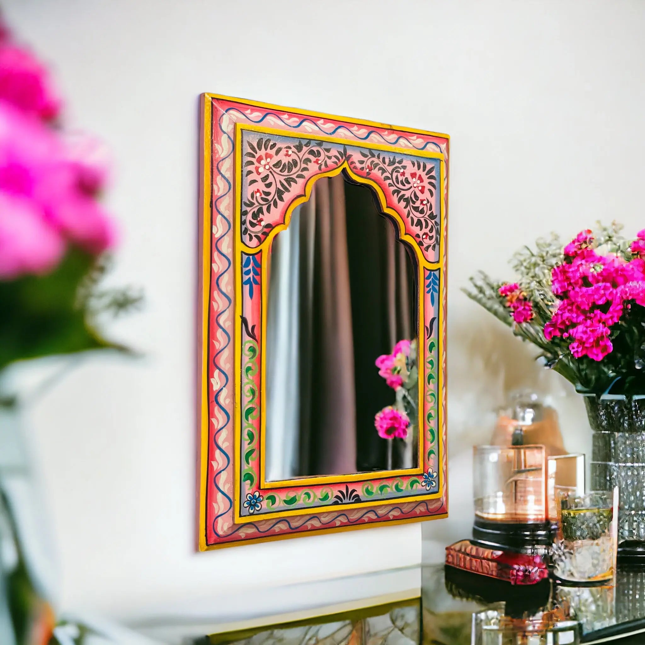 Pink Mirror | Brushed Beauty: Handpainted 25x35cm Mirror Mirror  artisan-made jlhomedecor2021.myshopify.com